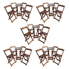 Kit 5 Conjuntos Bistrô Mesa Com 4 Banquetas Dobráveis De Madeira Personalizada Jack - Imbuia
