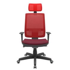 Cadeira Office Brizza Tela Vermelha Com Encosto Assento Poliester Vinh