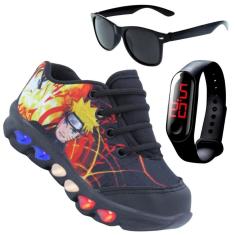 Kit Tênis De Led Infantil Menino Masculino Naruto + Relógio + Óculos-Masculino