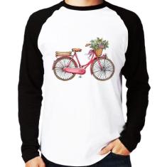 Camiseta Raglan Bicicleta Vintage Romântica Manga Longa - Foca na Moda