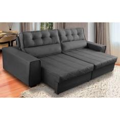 Sofá Retrátil e Reclinável 4 Lugares com Molas 2,70m Camila Suede Cinza Adonai Estofados