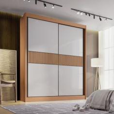 Guarda-Roupa Ripado 2 Portas de Correr 3 Gavetas Milos Cinammo/Off White