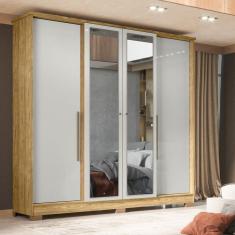 Guarda-Roupa Casal 4 Portas 2 Gavetas com Espelho Mônaco Freijó/Off White