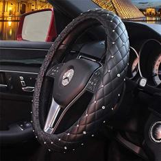 eing Capa de volante de couro cristal brilhante antiderrapante capa de volante de carro universal para 38 cm, preta