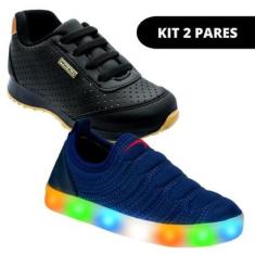Kit 2 Tênis Led Infantil Menino Casual e Escolar de Menino-Masculino