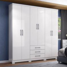Guarda-Roupa Casal Caju 6 Portas 3 Gavetas Branco - Henn