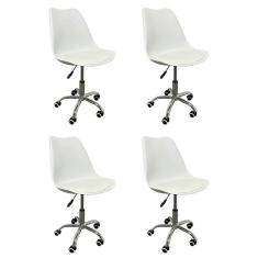 Kit 4 Cadeiras para Escritório Secretária Decorativa Eames Chicago Branco