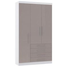 Guarda Roupa Modulado 132cm 3 Portas E 4 Gavetas Alpes Luciane Móveis Branco Pf Com Cinammon Pf
