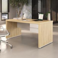 Mesa para Escritório Diretor em Tamburato com 2 Gavetas 1,6m Elegance Carvalho/Branco