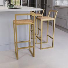 Jogo 2 Banqueta Alta Balcão Bistrô Dourada Confort Industrial Premium Pinus