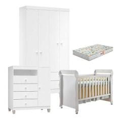 Quarto De Bebê 4 Portas Ternura Baby Com Berço Mirelle Branco Brilho C