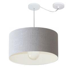 Lustre Pendente Cilíndrico Com Desvio Md-4232 Cúpula em Tecido 55x25cm Rustico Cinza - Bivolt
