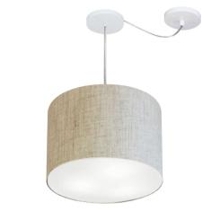 Lustre Pendente Cilíndrico Com Desvio Md-4258 Cúpula em Tecido 40x30cm Rustico Bege - Bivolt