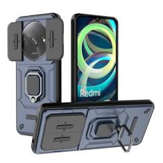 SORAKA Capa para Xiaomi Redmi A3 com suporte para anel e tampa deslizante para câmera Capa Xiaomi Redmi A3 com placa de metal para suporte magnético para carro Capa de camada dupla em PC e TPU