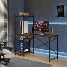 Escrivaninha Office Rubi em MDF Industrial com Prateleiras KLM Store, 