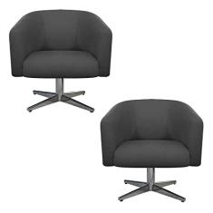kit 02 Poltronas Luiza Base Giratória de Metal Linho Chumbo - Doce Sonho Móveis