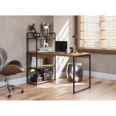 Mesa LI010 com 3 Prateleiras Freijo e Preto Fosco