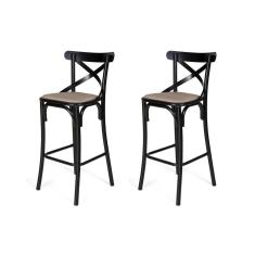 Kit 2 Banquetas Katrina Em Aço Preto - Cor: Marrom