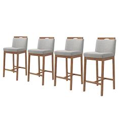 Conjunto 4 Banquetas Madeira Maciça Dani Nogueira Tec Lona