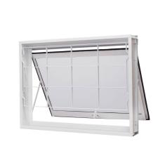 Janela de Aço Maxim-Ar 60x60cm com Grade Quadriculada e Vidro Boreal Qualitysol Ramassol Branco