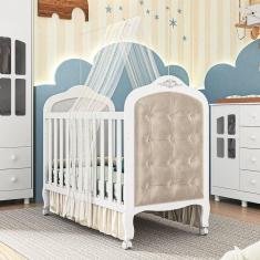 Berço Mini Cama 3 em 1 com Botões encapados 100% MDF Maya Espresso Móveis Branco
