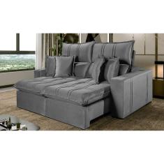 Sofá 4 Lugares Retrátil e Reclinável México Veludo com Molas Ensacadas Cinza Cinza