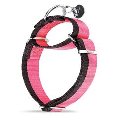 Dazzber Coleira Martingale de 3,8 cm de largura 1200D coleira de nylon extra forte, coleira resistente sem puxão com listras de 2 cores para cães médios a extragrandes (Médio, 3,8 cm de largura, rosa