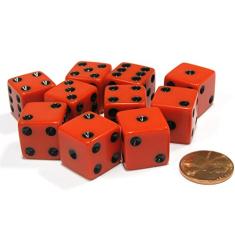 Set of 10 Six Sided Square Opaque 16mm D6 Dice -Red with Black Pip Die by Koplow Games
