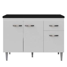 Balcão De Cozinha Gabriela Branco Flex Com Tampo 120 Cm Preto Fosco - Ajl
