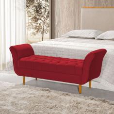 Recamier Pés Palito em Madeira Marajó 1,83m Capitonê Veludo Vermelho