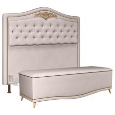 Cabeceira Cama Box Casal 140cm Com Calçadeira Baú Imperial Veludo J02 