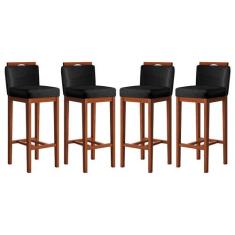 Kit 4 Banquetas Média para Bancada Ilha 38x92 Cm Líbia Madeira Maciça 