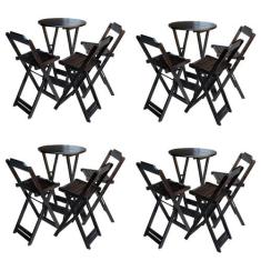 Kit 4 Jogos de Mesa Bistrô de Madeira Dobrável com 3 Banquetas - Tabac