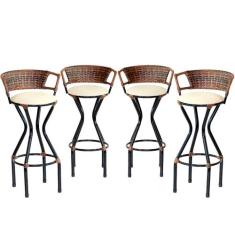 Conjunto 4 Banquetas com Assento Estofado Charme em Ferro - Coage Móve