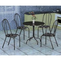 Conjunto de Mesa Alicante com 4 Cadeiras Alicante Preto Prata e Preto 