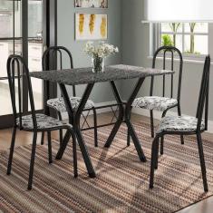 Conjunto de Mesa Miame 110 cm com 4 Cadeiras Madri Preto e Branco Flor