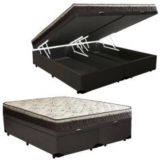 Cama Box Baú Queen Sintético Bipartido +  Colchão Elegance Ortopédico 