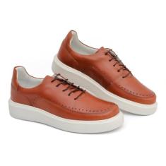 Tênis Sapatênis Casual Masculino Couro Comfort cor:Marrom;Tamanho:38