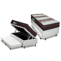 Cama Box Baú C/auxiliar Solteiro: Colchão Anatômico Ortobom Ortopédico Light + Base Crc Courano White(88x188)