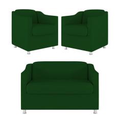 Kit Sofá Namoradeira + 02 Poltrona Tilla Recepção Sala Suede verde