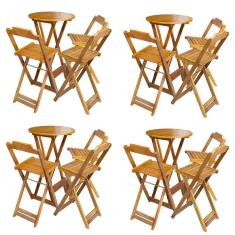 Kit 4 Banquetas Altas Bistrô Madeira Maciça Assento Madeira 99cm Mel Marrom Preguiçosa