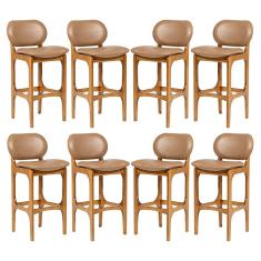 Kit 8 Banquetas Alta Estofada Rafine Madeira Castanho Impermeável Marrom