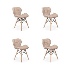 Kit 04 Cadeiras Charles Eames Eiffel Slim Wood Estofada Nude