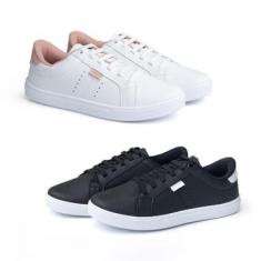 Tênis Feminino Casual Solado Reto Elástico Dia a Dia Kit 2-Feminino