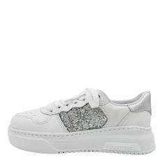 Tenis Bottero em Couro Feminino 346031-1 - Branco + Prata-Feminino