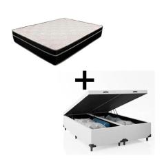 Cama Box Baú Casal 138 Bipartido - Tecido Sintético Branco com Colchão
