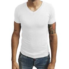 Camiseta Gola V Rasa Slim Manga Curta Sjons tamanho:p;cor:branco