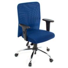 Cadeira Digitador  Com Braços Linha Tela Mesh Azul - Design Office