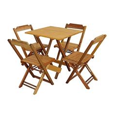 Conjunto De Mesa Dobravel Com 4 Cadeiras De Madeira 70x70 Ideal Para Bar E Restaurante Mel