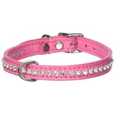 OmniPet Coleira de couro de cristal para cães, couro rosa de grão sólido, serve para pescoço de 29,2 a 34,3 cm